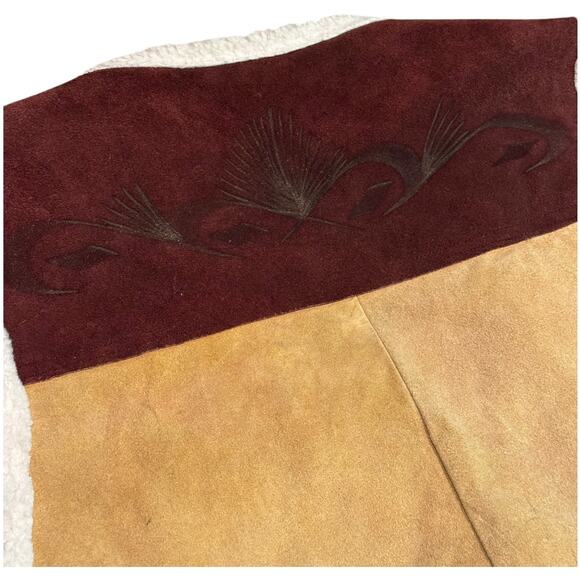 Vintage Pyrographed leather Suede Rooster Western Sherpa lined Vest size XL - Picture 9 of 16